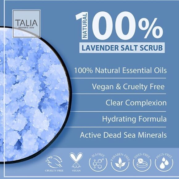 New Unopened Talia Heaven's Dew 100% Natural Lavender Salt Scrub Skincare 13 oz - Picture 6 of 13
